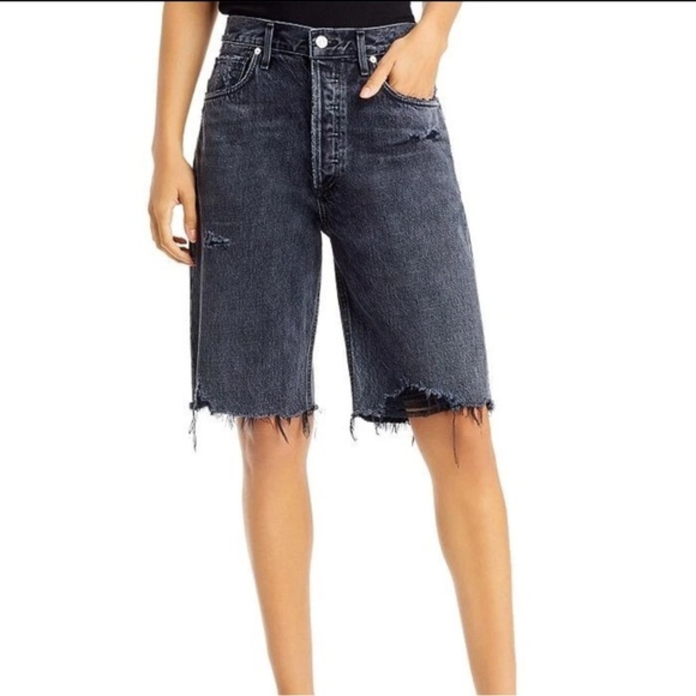 Citizens Of Humanity Black Washed Distressed Denim Bermuda Shorts